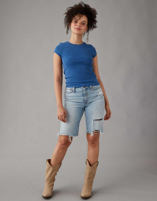 AE Hey Baby Ribbed T-Shirt - Indigo, S 