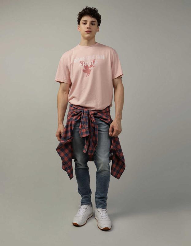 AE Logo Graphic T-Shirt - Light Pink, XL 