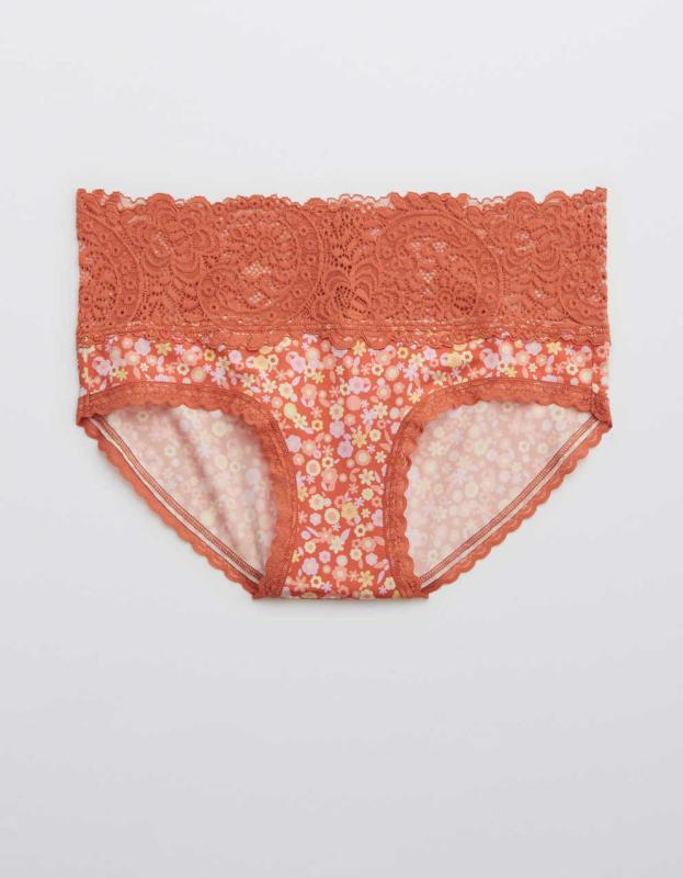 Aerie Shine Far Out Lace Boybrief Underwear - Rusty Peach, XS 
