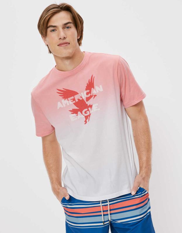 AE Dip Dye Logo Graphic T-Shirt - Pink, XS 