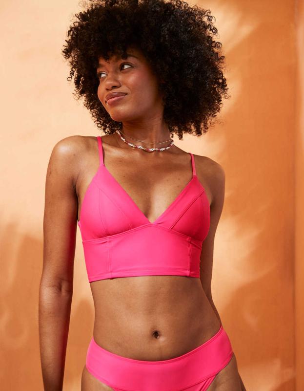 Aerie Seamed Longline Triangle Bikini Top - Luminous Rose, S 