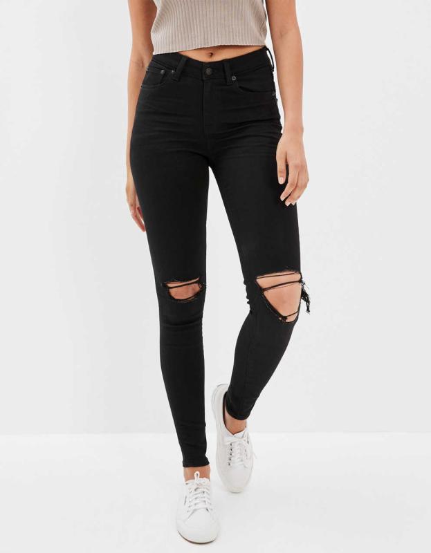 AE Next Level Ripped High V-Rise Jegging - Black, 10 