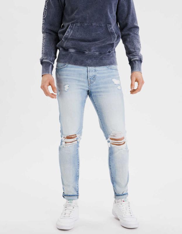 AE AirFlex+ Cropped Skinny Jean - Light Destroy Wash, 34 X 32 