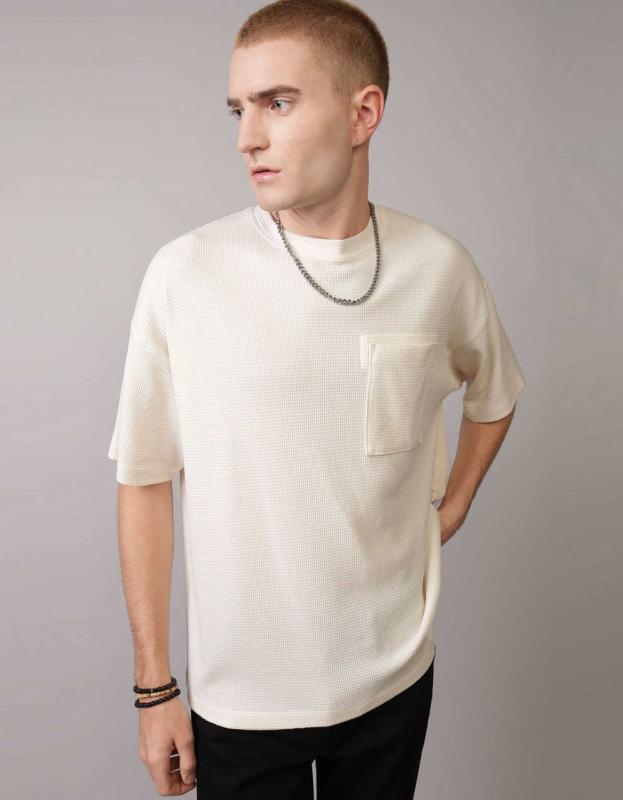 AE Utility Oversized Waffle Tee - Cream, XS 