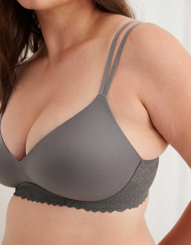 Sunnie Wireless Push Up Blossom Lace Trim Bra - Shell Gray, 34C 