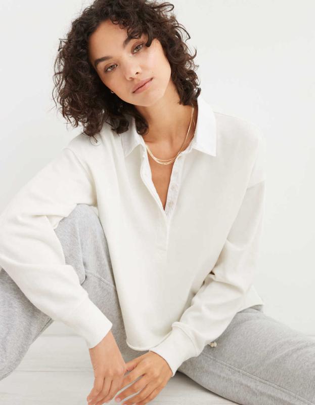 Aerie Sporty Prep Rugby Polo - Soft Muslin, M 
