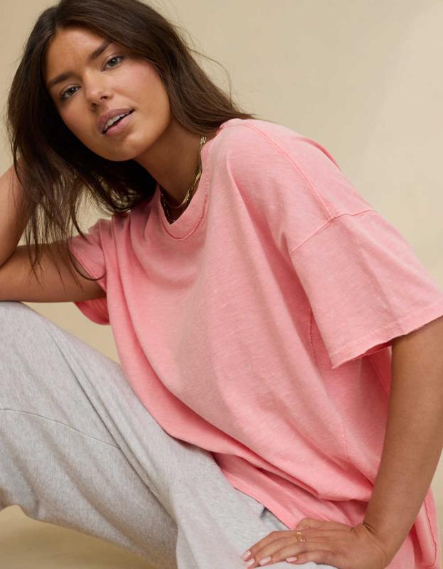 Aerie Crewneck Oversized Boyfriend T-Shirt - Strawberry Mist, XS 