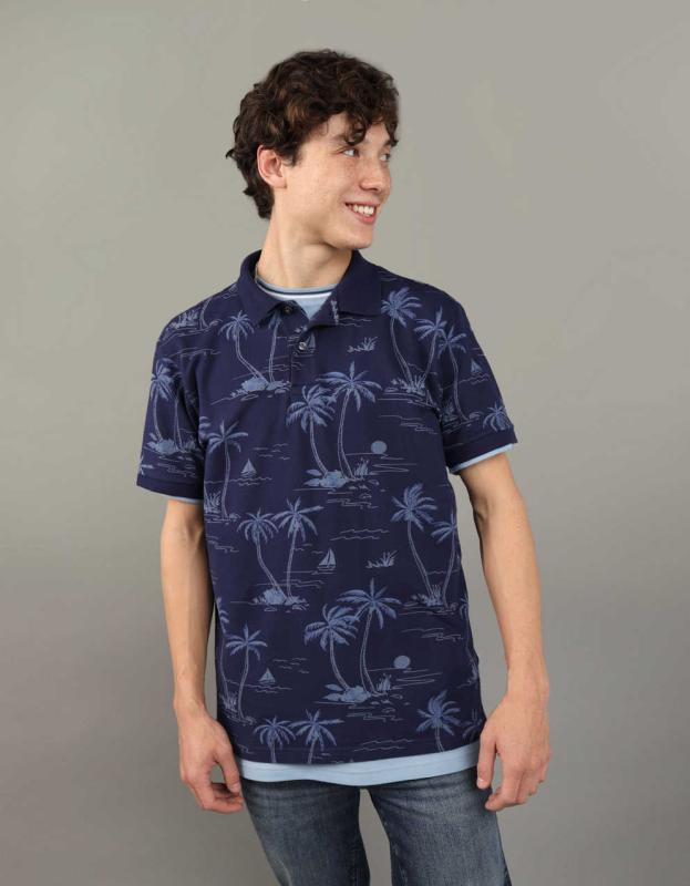 AE Flex Pique Printed Polo Shirt - Navy, XL 