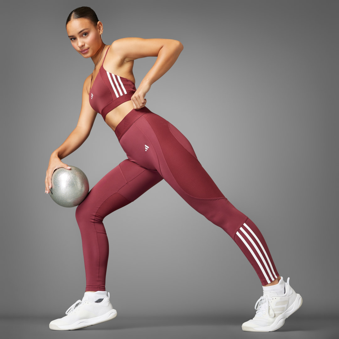 adidas Hyperglam Full-Length Ribbed Leggings Training S Women Shadow Red
