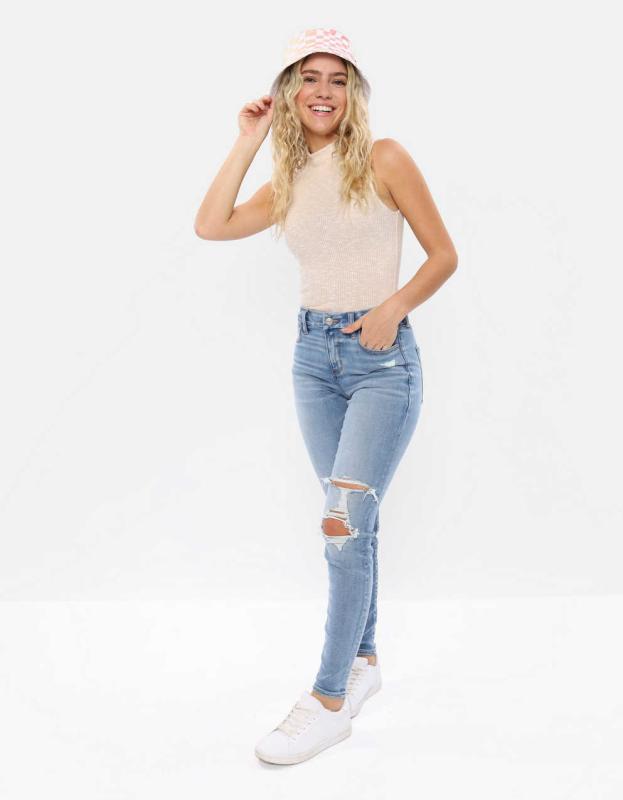 AE Forever Soft Curvy Ripped High-Waisted Jegging - Blue Daylight, 4 