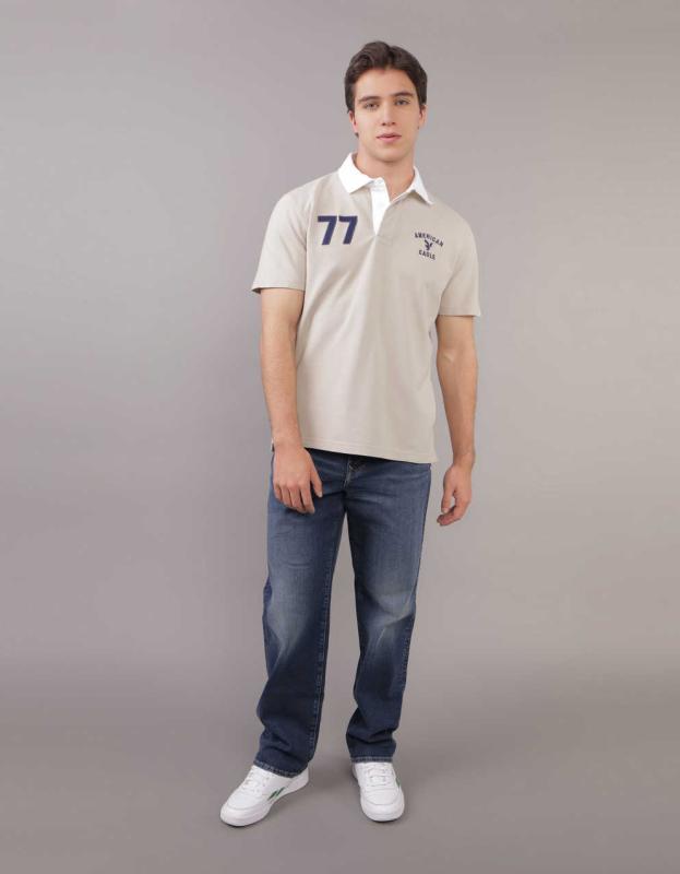 AE Flex Pique Rugby Polo Shirt - Sand, XS 