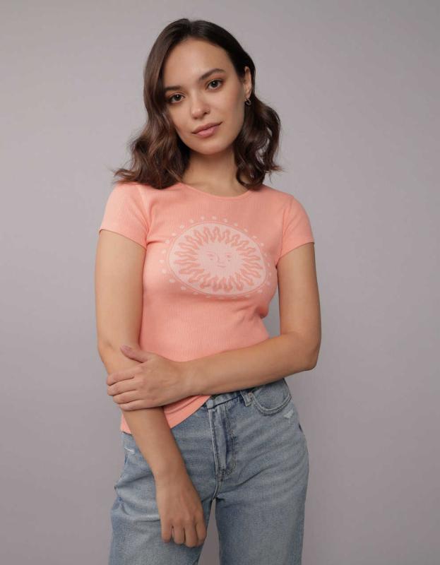 AE Hey Baby Graphic Tee - Tropical Coral, XXS 