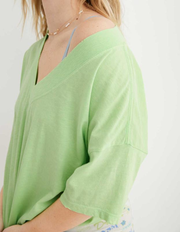 Aerie Extreme V-Neck Oversized Boyfriend T-Shirt - Softest Jade, S 