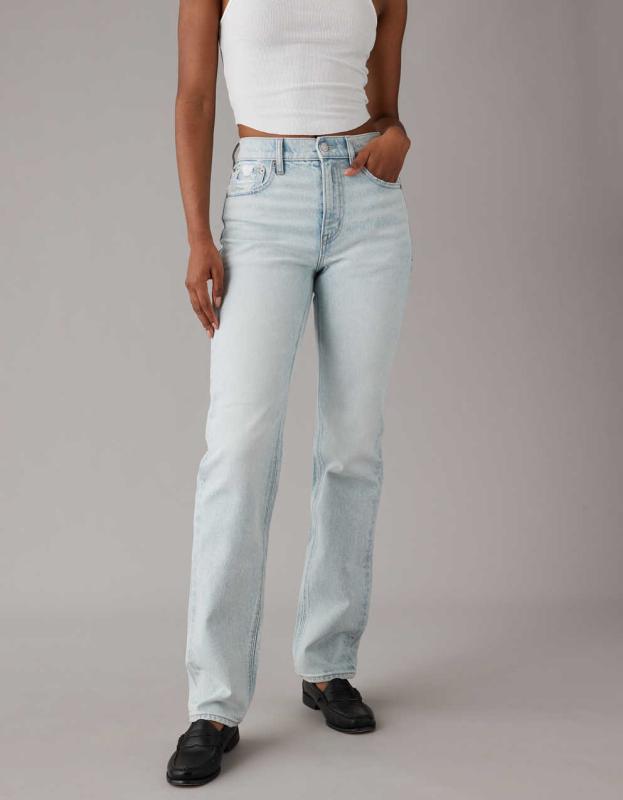 AE Stretch Super High-Waisted Straight Jean - Crushed Ice, 0 