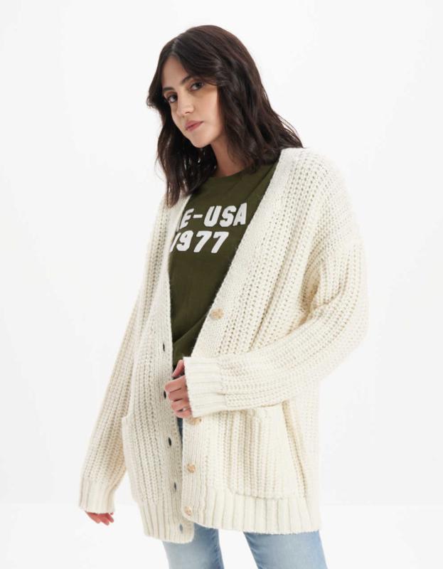 AE Slouchy Cardigan - Cream, M 