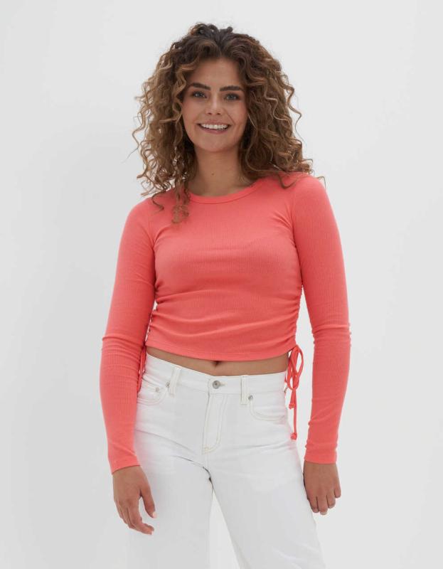 AE Cropped Long-Sleeve Tee - Coral, S 