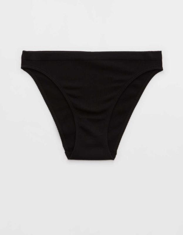Superchill Seamless Ribbed High Cut Bikini Underwear - True Black, L 