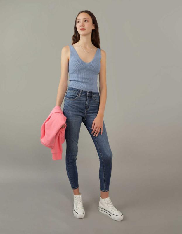 AE Ribbed Sweater Tank Top - Blue, M 