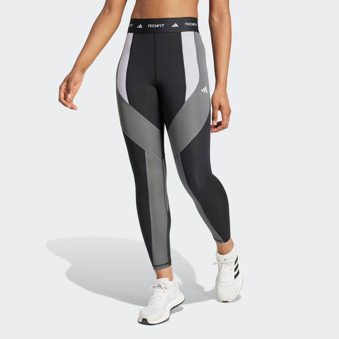 adidas TECHFIT 7/8 colorblock Leggings Training XS Women Black / Grey