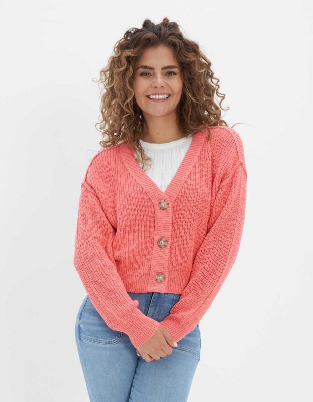 AE Cropped Cardigan - Coral, S 