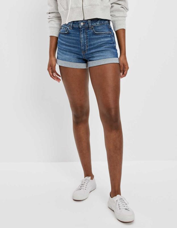 AE Stretch Denim Mom Shorts - Medium Tinted Indigo, 2 