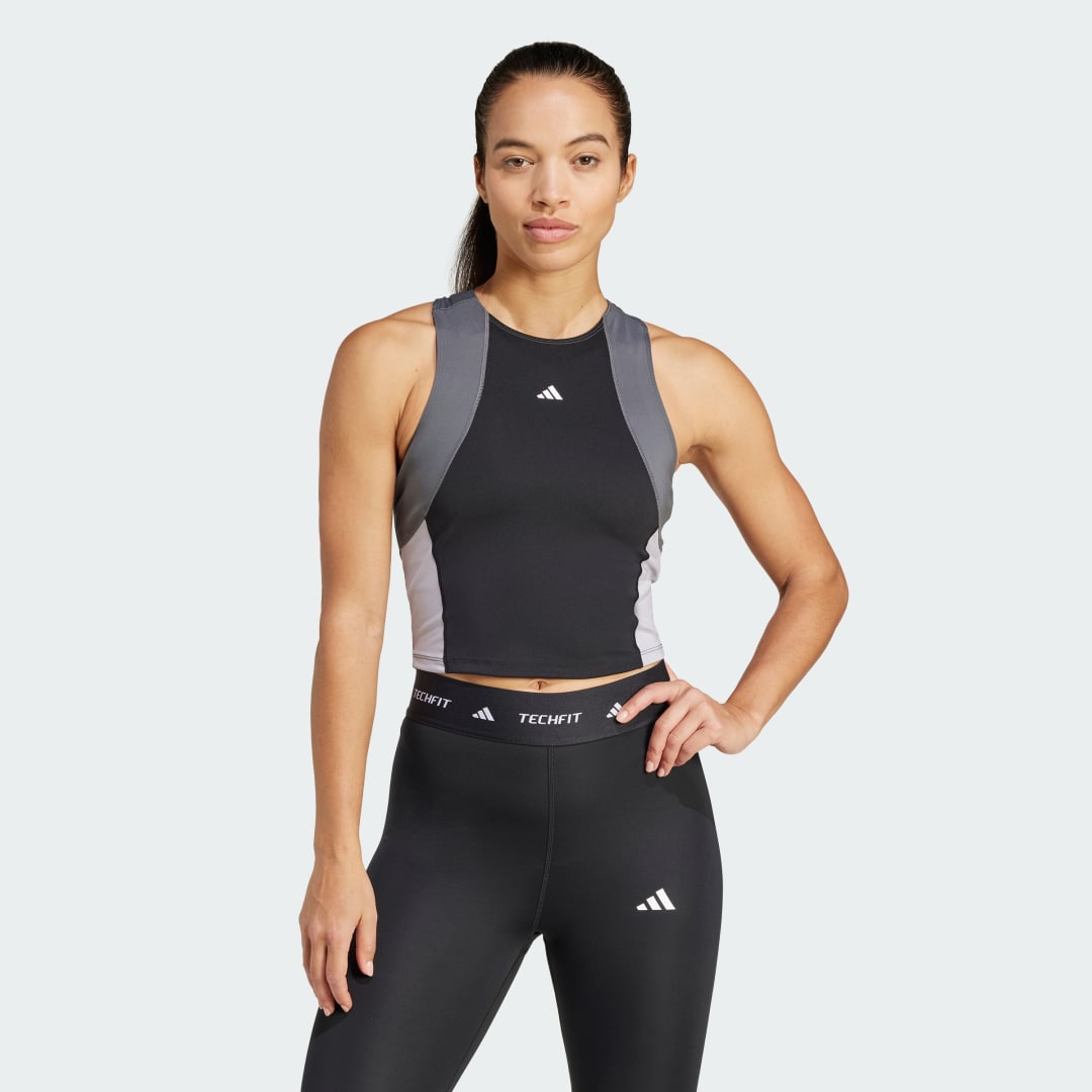 adidas TECHFIT colorblock Training Crop Tank Top Training 2XL Women Black