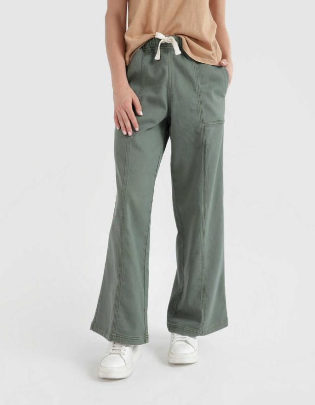 Aerie Me-Day Tie Waist Pant - Olive Fun, S 