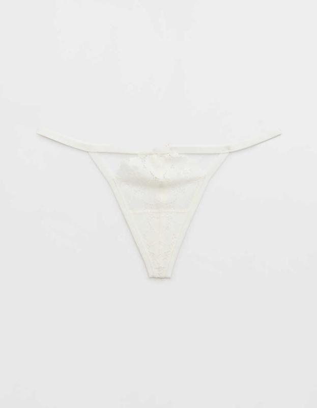Aerie Poppy Lace Cut Out String Thong Underwear - Soft Muslin, S 