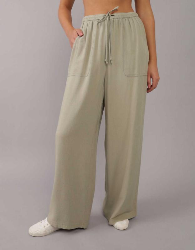 AE Wide-Leg Drawstring Pant - Faded Olive, L 