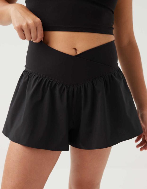 OFFLINE By Aerie Real Me Crossover Flowy Short - True Black, XXS 