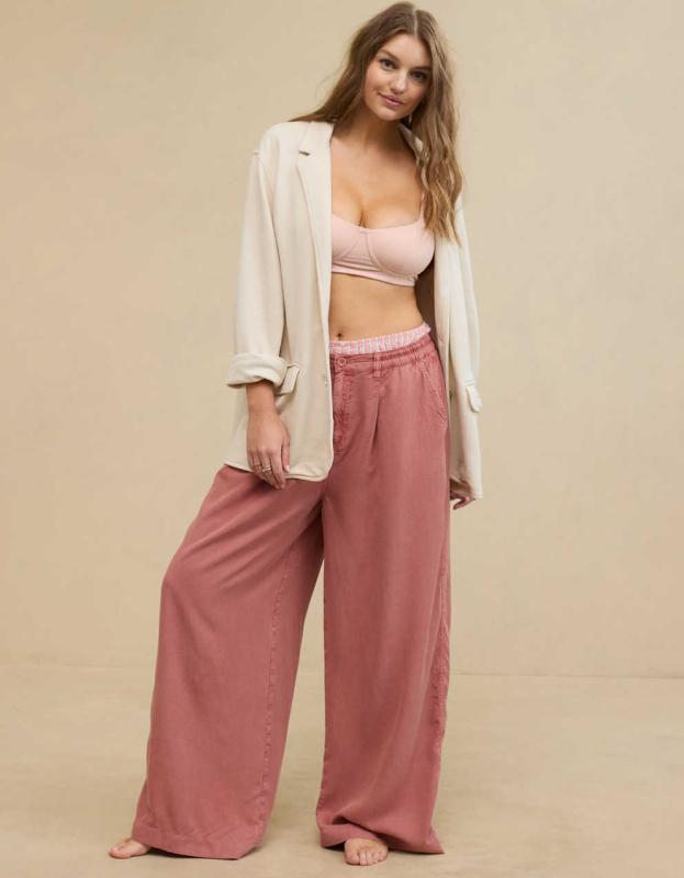 Aerie Drapey Chill Trouser - Lets Mauve, L 