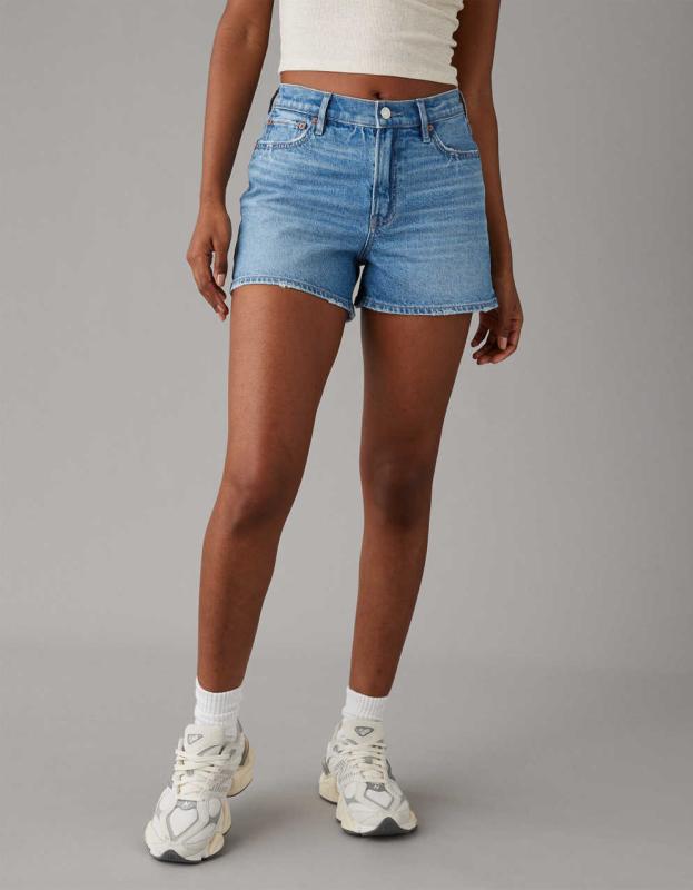AE Strigid Super High-Waisted Relaxed Denim Short - Medium Tinted Indigo, 00 