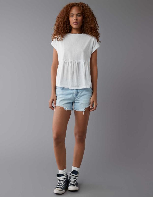 AE Oversized Tie Back T-Shirt - White, XXS 
