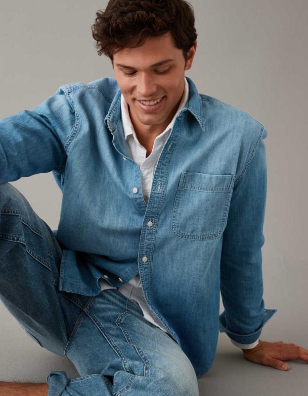AE Denim Shirt - Medium Wash, S 