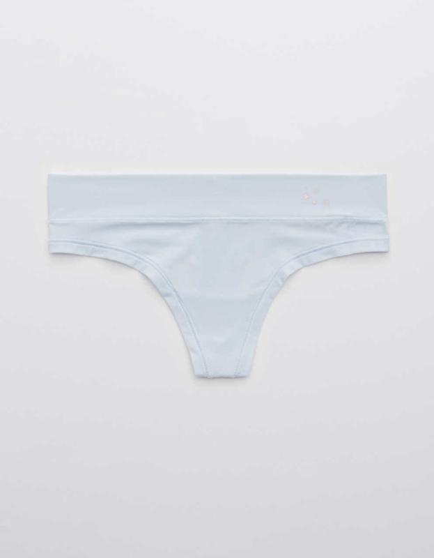 Aerie Real Me Thong Underwear - Eyelet Blue, XS 
