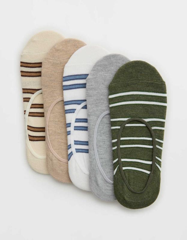 Aerie No Show Sock 5-Pack - Olive Fun, One Size 