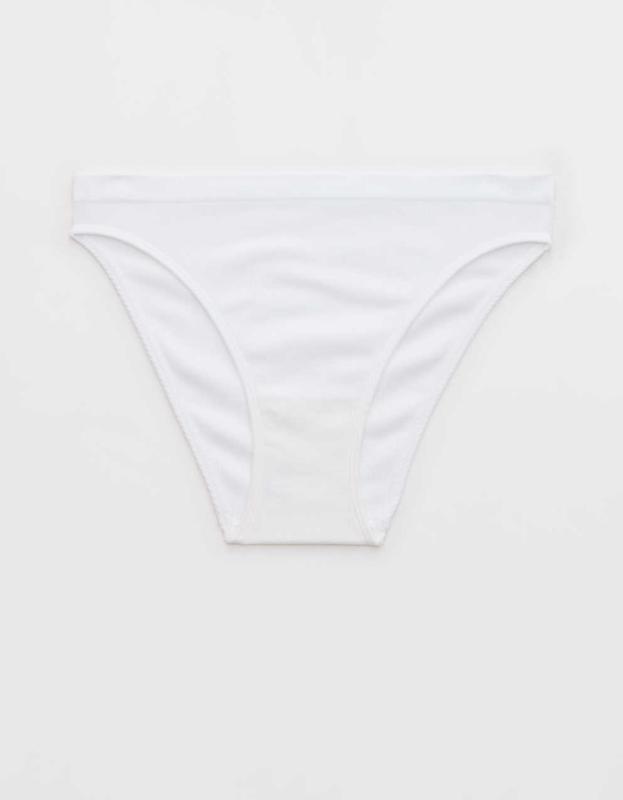 Superchill Seamless Ribbed High Cut Bikini Underwear - White, M 