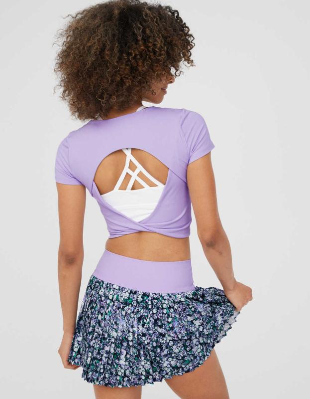 OFFLINE By Aerie Real Me Xtra Twist Back Tee - Violet Flurry, XXS 