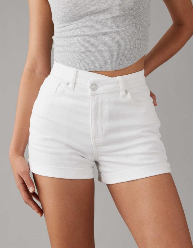 AE Stretch Curvy Denim Mom Short - White, 0 