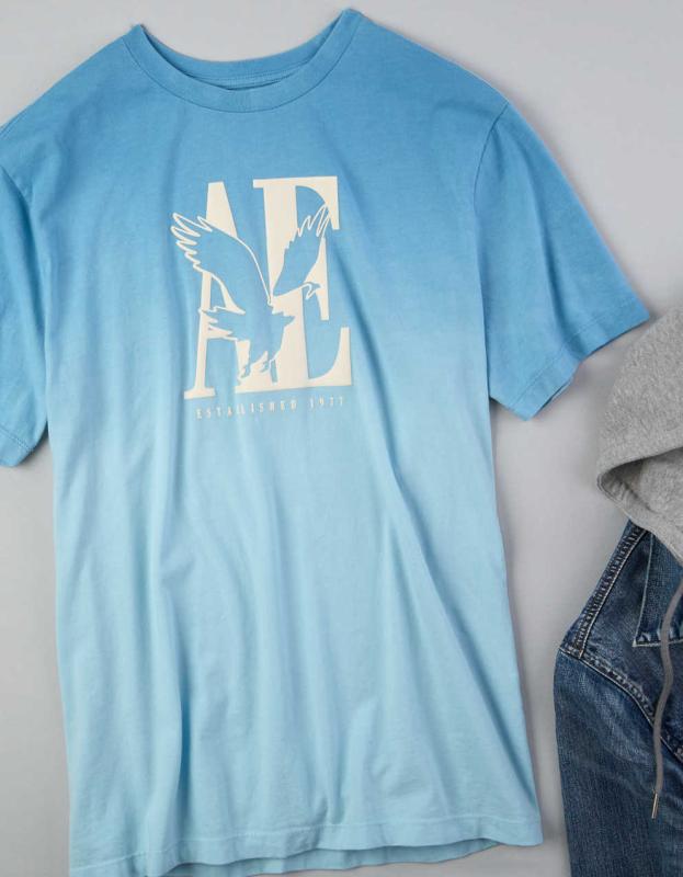 AE Dip Dye Logo Graphic T-Shirt - Blue, S 