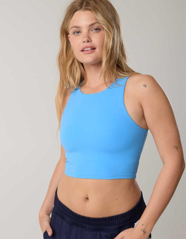 OFFLINE By Aerie Real Me Xtra High Neck Sports Bra - Blue Vinyl, XS 