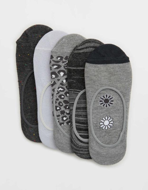 Aerie No Show Sock 5-Pack - Grey Shadow, One Size 