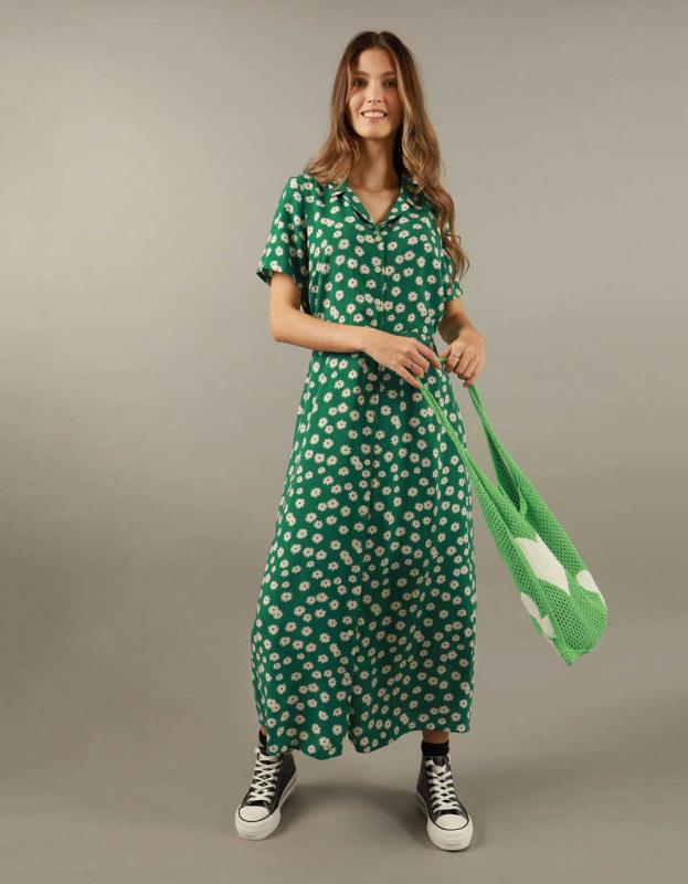 AE Collared Shirt Midi Dress - Green, XXS 