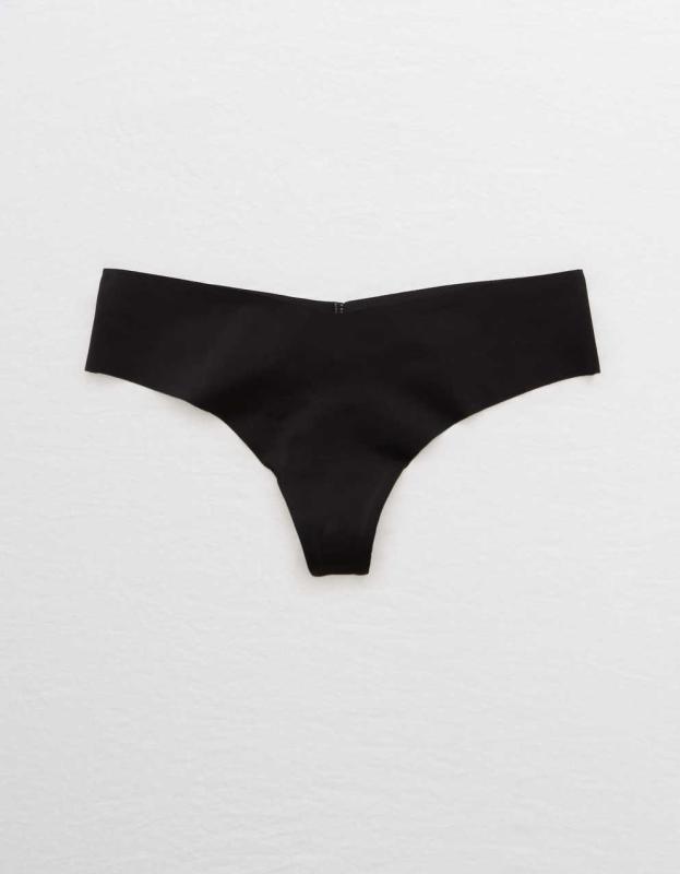 SMOOTHEZ No Show Thong Underwear - True Black, XS 