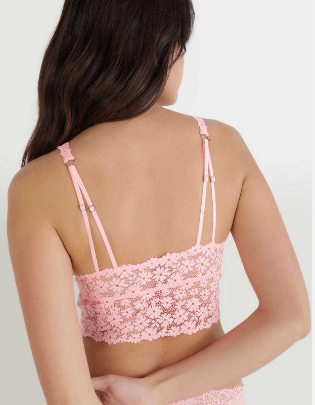 Show Off Daisy Lace Padded Plunge Bralette - Shell Pink, XL 