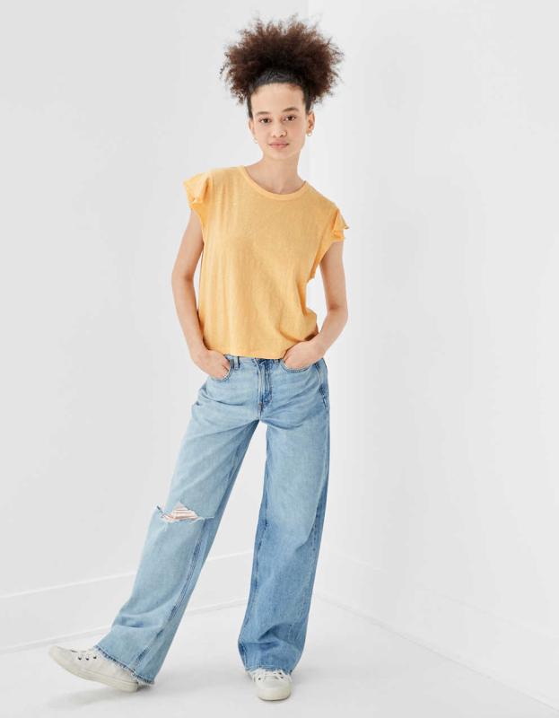 AE Flutter Sleeve Tee - Orange, S 