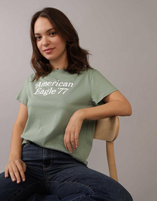 AE Slim Classic Logo Graphic T-Shirt - Faded Olive, XXS 