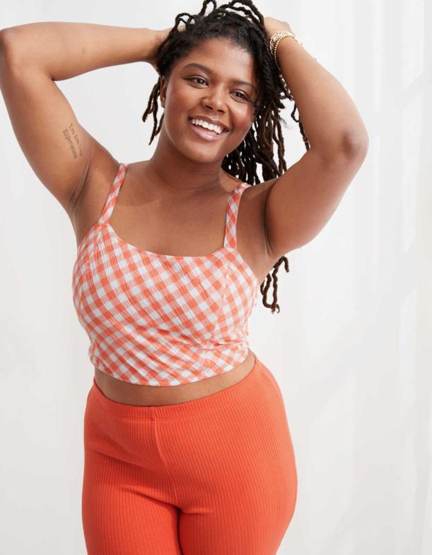 Aerie Cropped Woven Corset Tank Top - Poppy Fun, XXS 