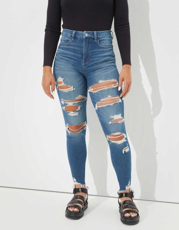 AE Dream Ripped Curvy Super High-Waisted Jegging - Tidal Blue, 4 