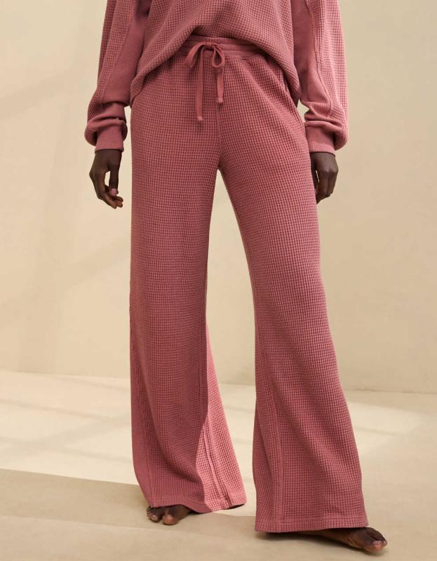 Aerie Waffle Wide Leg Skater Pant - Lets Mauve, XXS 